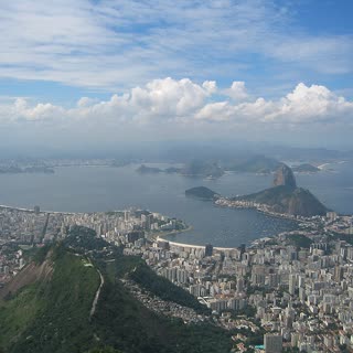 Rio de Janeiro seen from the Corcovado summit, with the bay, beaches and Sugarloaf Mountain